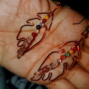 Copper earrings with clear quartz and mixed stones